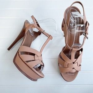 Yves Saint Laurent Tribute Sandal 105 Bufalino Vanilla Nude Leather Platform
